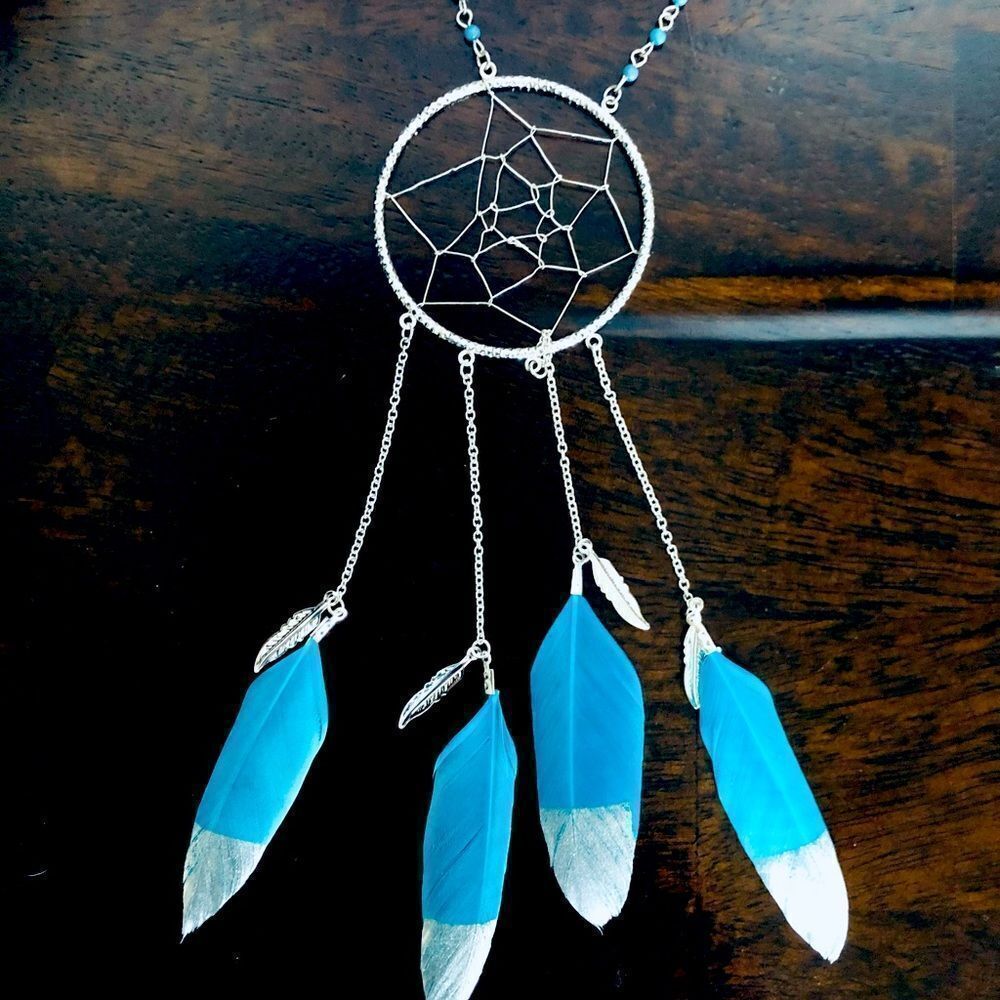 NWT Boho Dreamcatcher Silver Pendant Long Chain Necklace